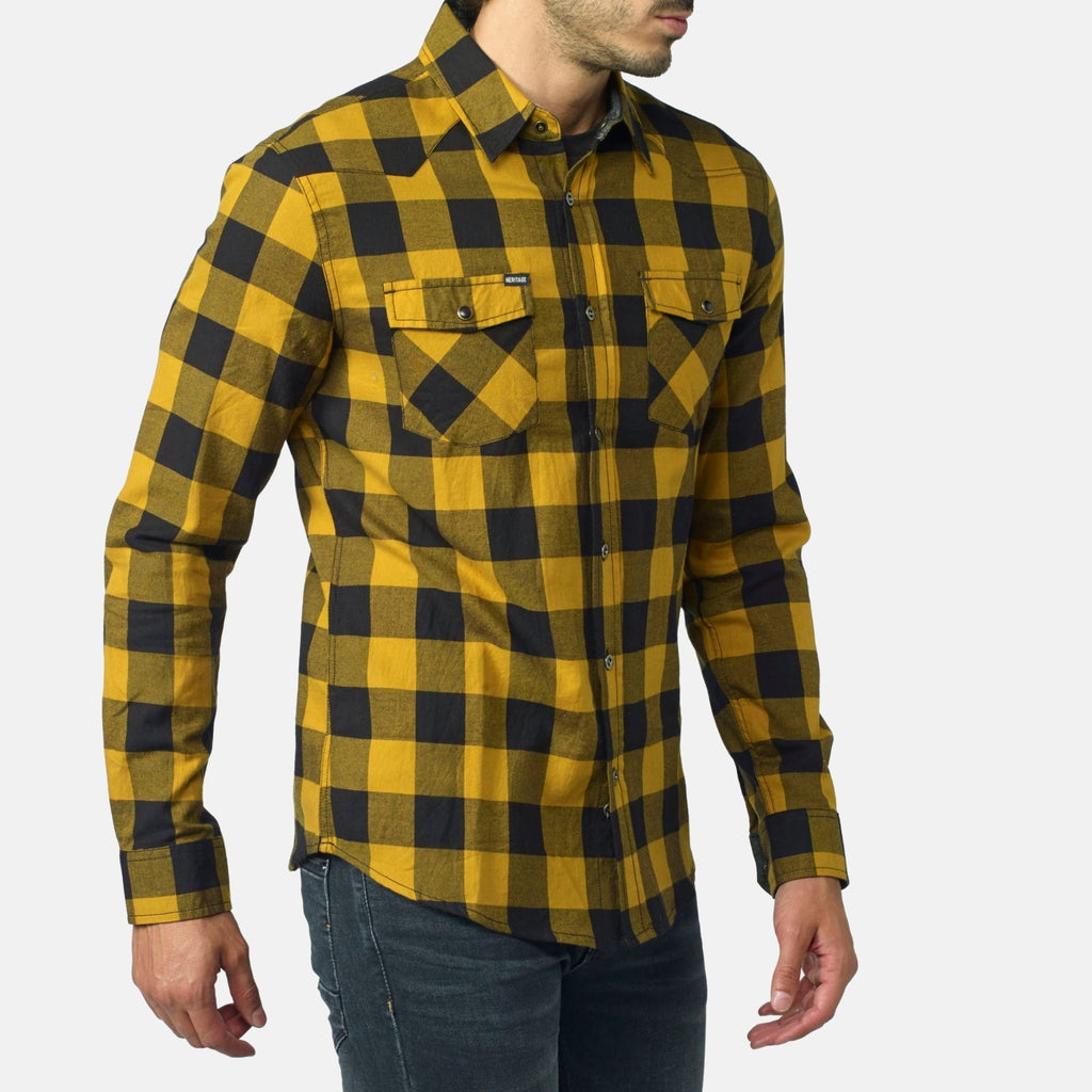 Camisa cuadros franela manga larga hombre mostaza - Koroshi 2021CL52