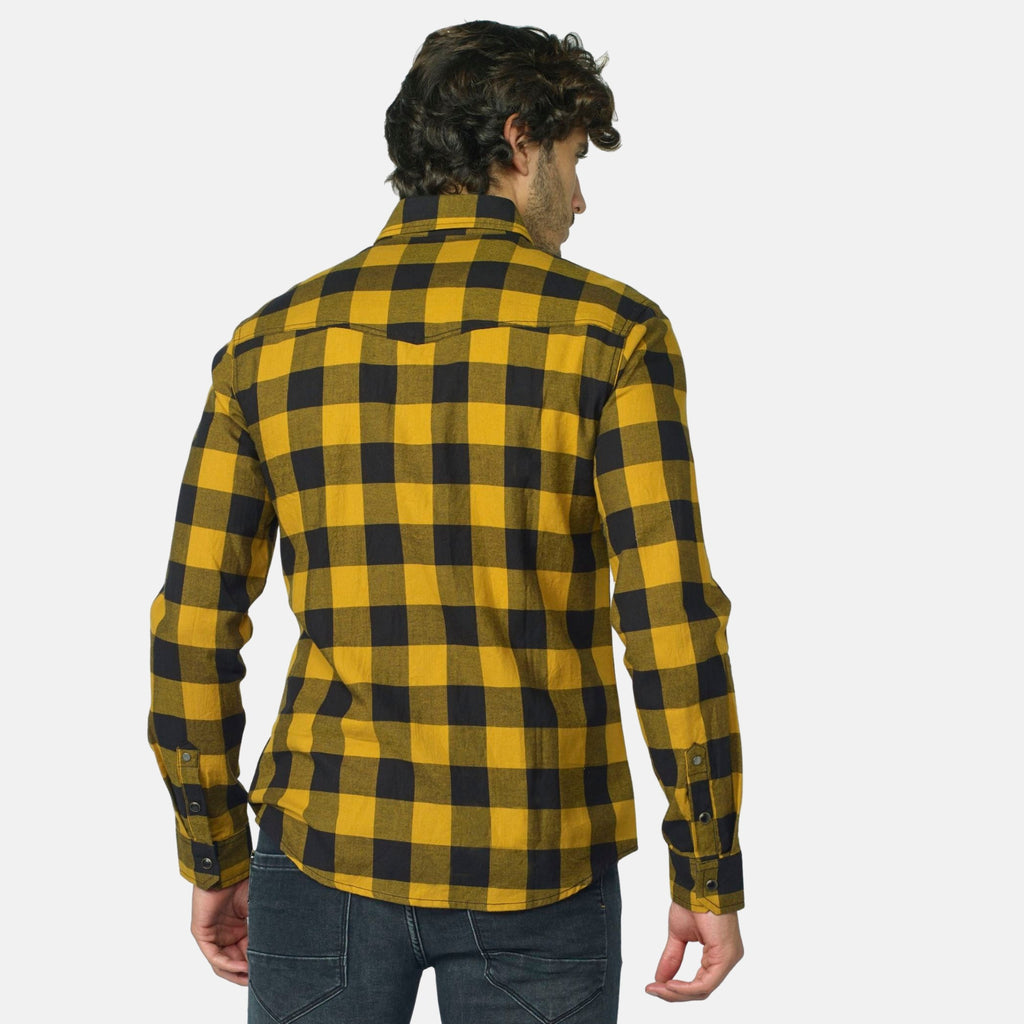 Camisa cuadros franela manga larga hombre mostaza - Koroshi 2021CL52