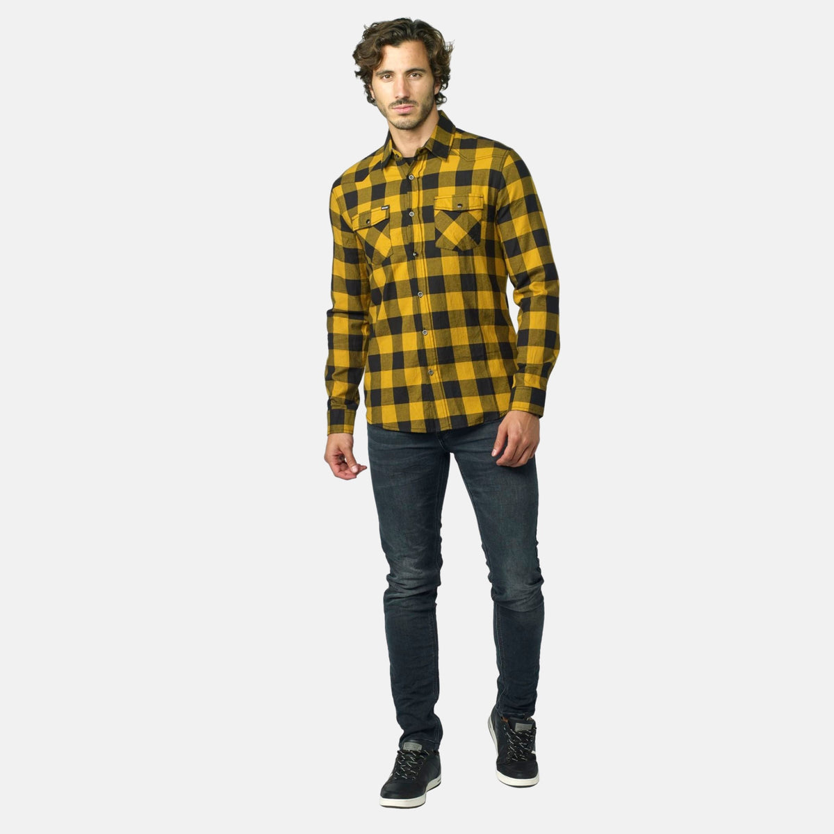 Camisa cuadros franela manga larga hombre mostaza - Koroshi 2021CL52