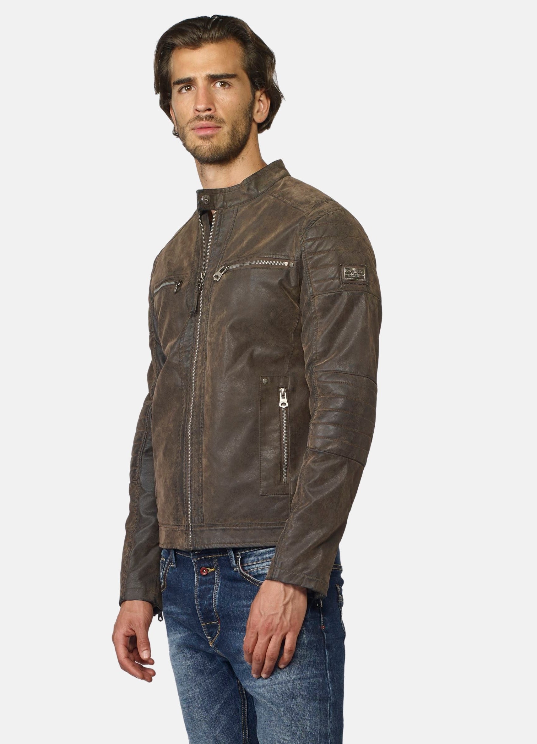 Jaqueta jaqueta d'efecte ante de coll mandarí per a home