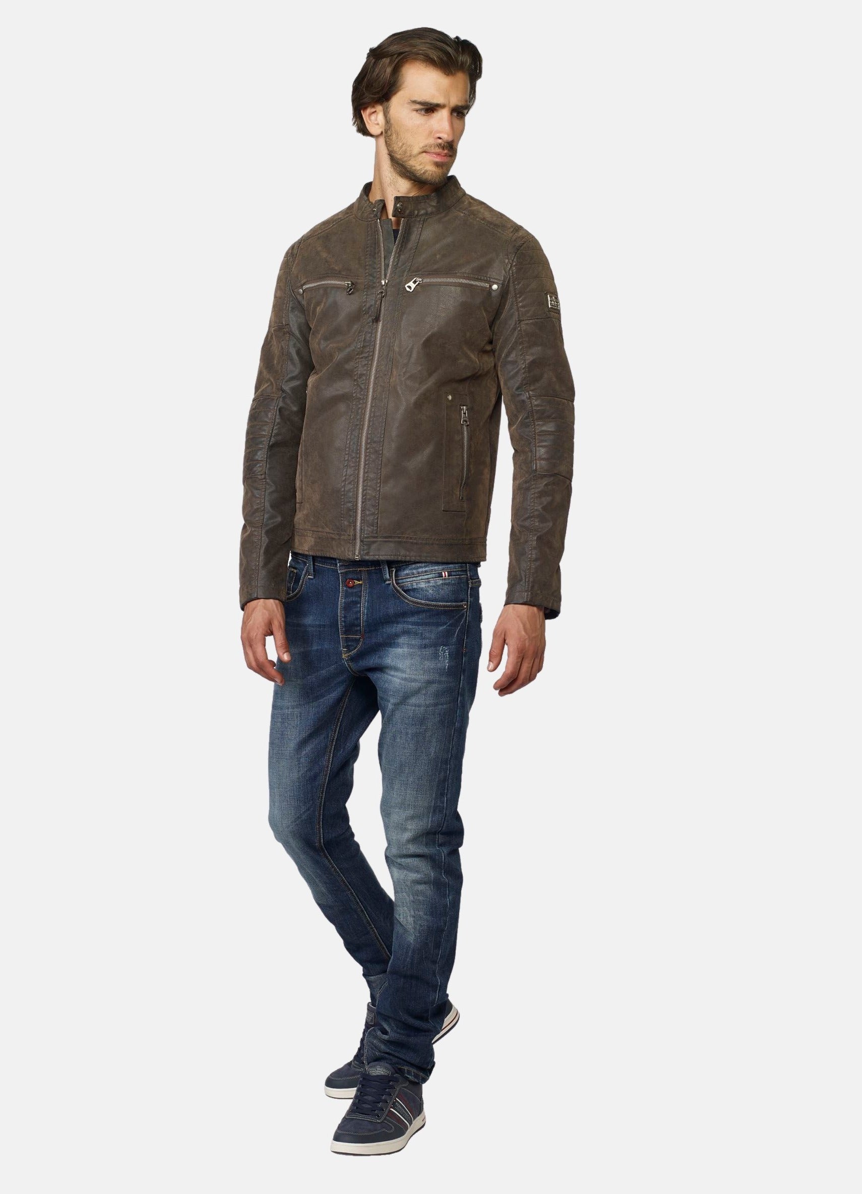 Mandarin collar suede effect jacket jacket for men