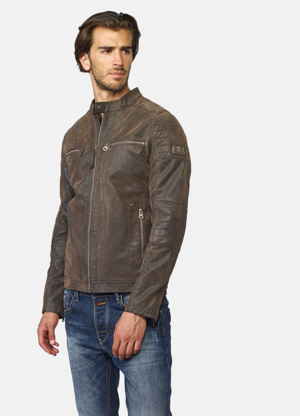 Jaqueta jaqueta d'efecte ante de coll mandarí per a home