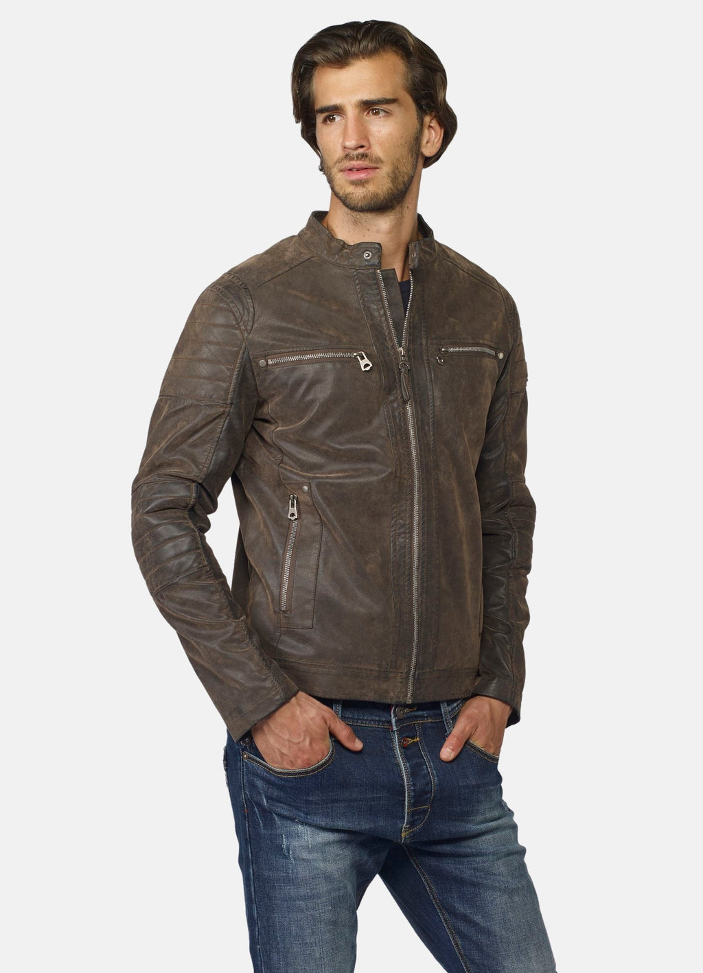 Jaqueta jaqueta d'efecte ante de coll mandarí per a home