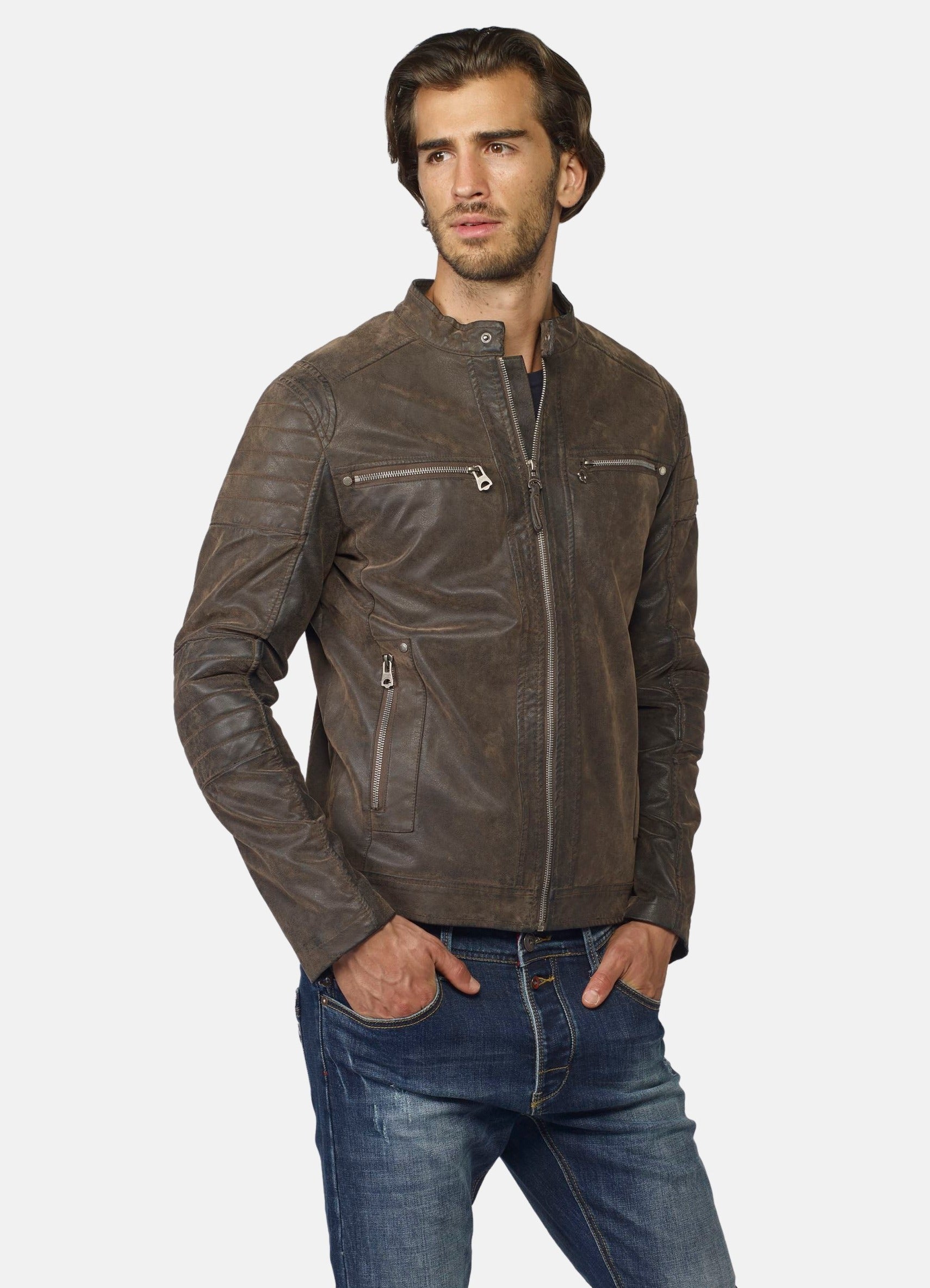 Jaqueta jaqueta d'efecte ante de coll mandarí per a home