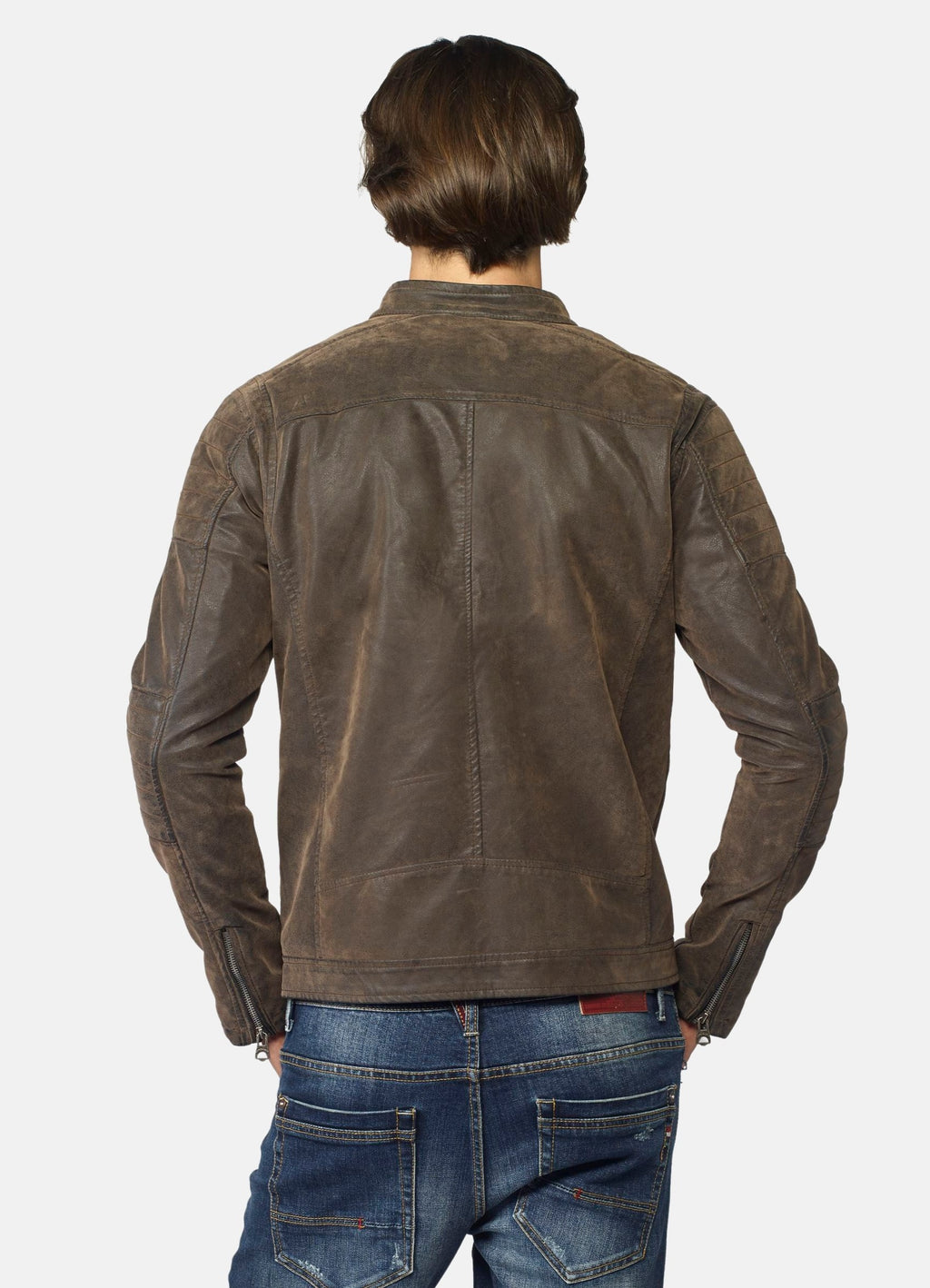 Jaqueta jaqueta d'efecte ante de coll mandarí per a home