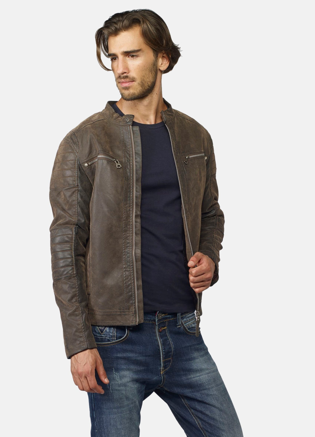 Jaqueta jaqueta d'efecte ante de coll mandarí per a home