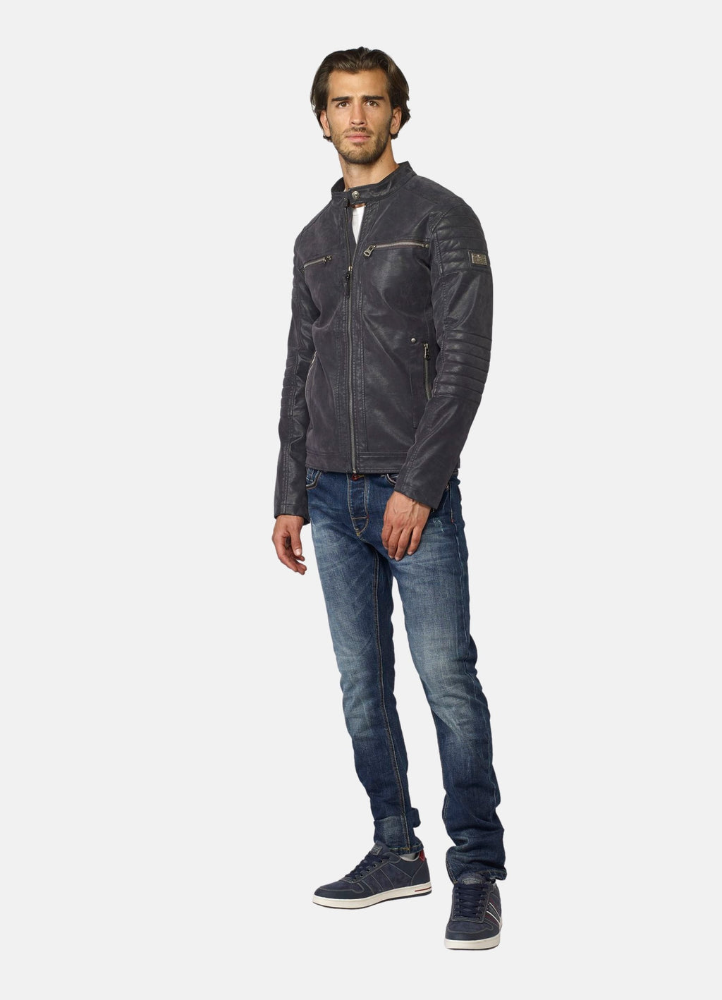 Mandarin collar suede effect jacket jacket for men