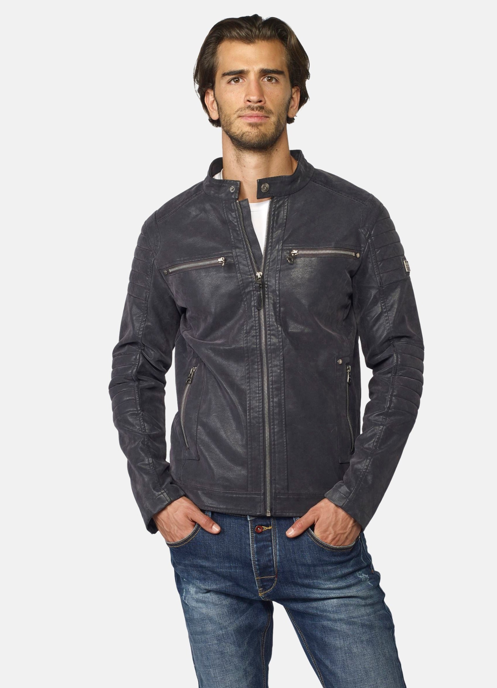 Mandarin collar suede effect jacket jacket for men