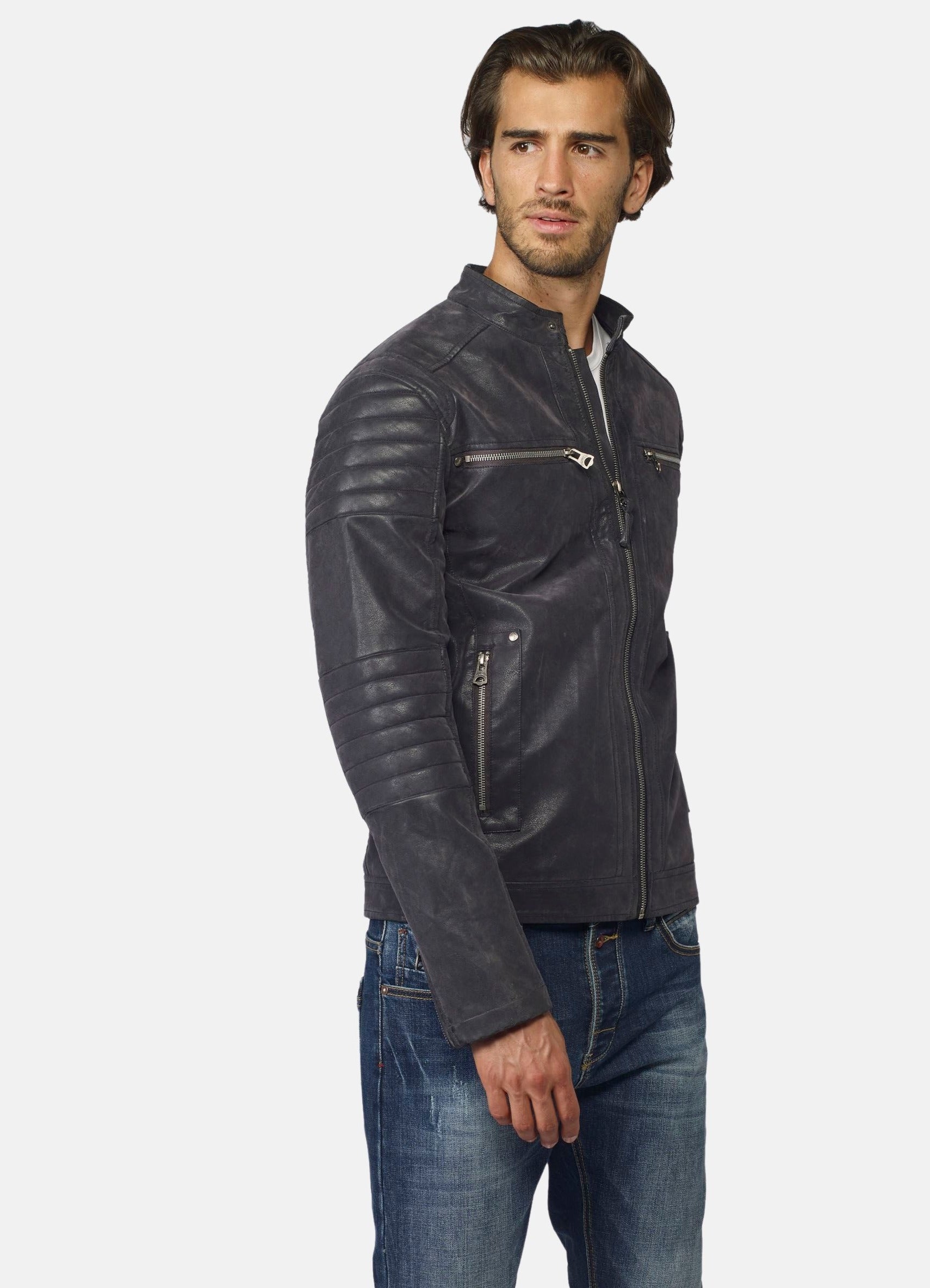 Mandarin collar suede effect jacket jacket for men