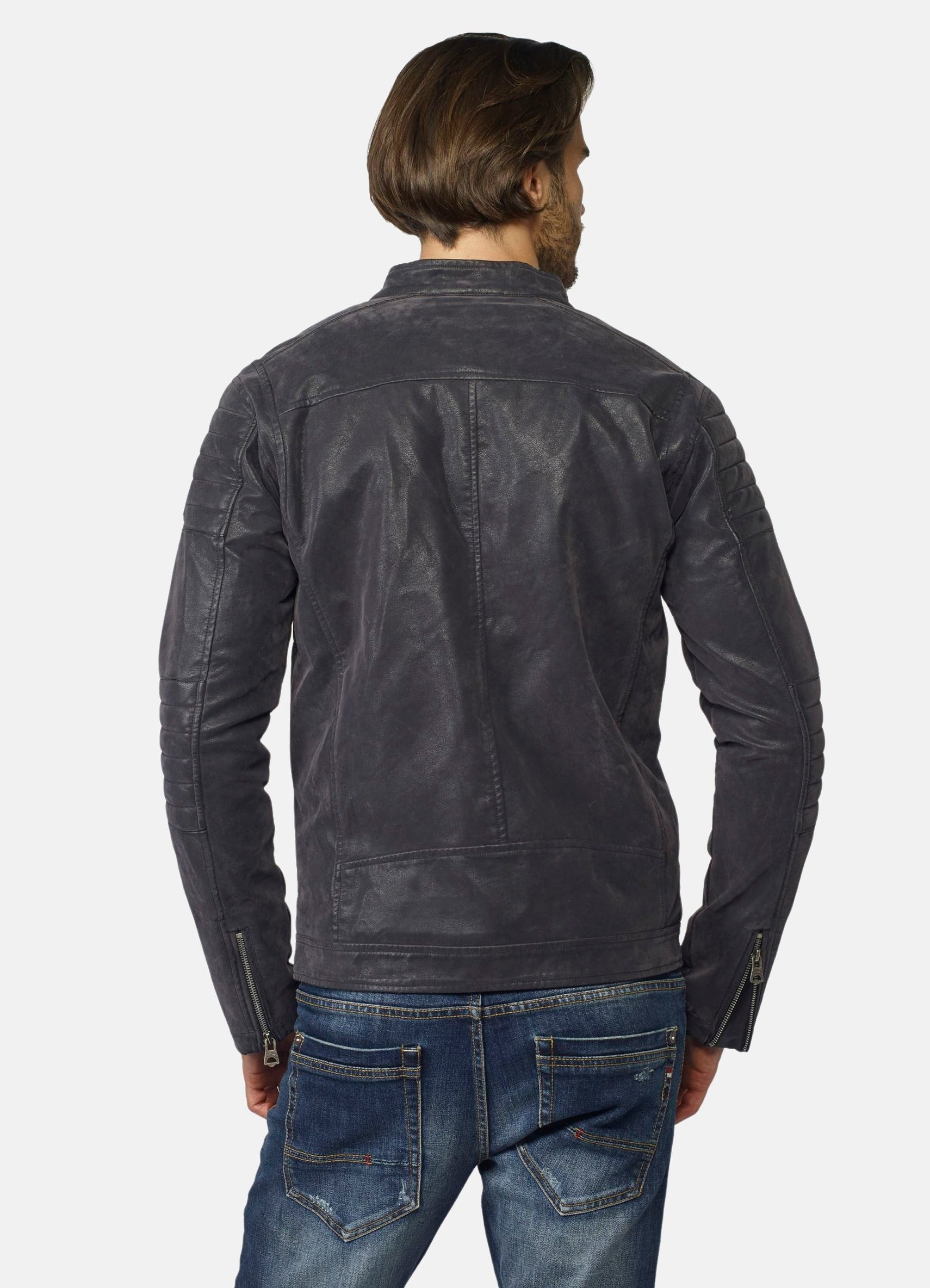 Mandarin collar suede effect jacket jacket for men