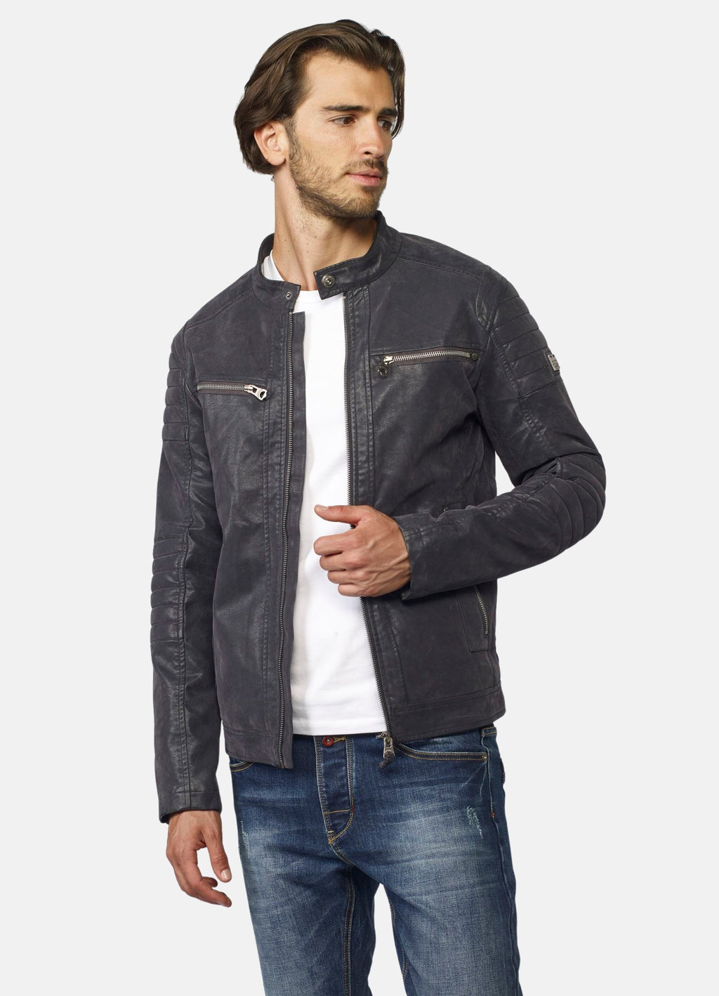 Mandarin collar suede effect jacket jacket for men