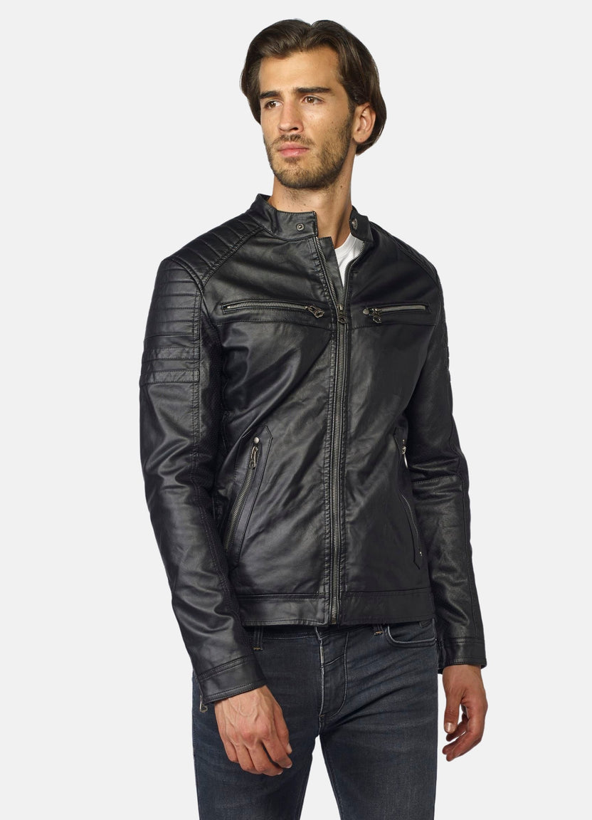 Men's leather effect jacket | fur lining
