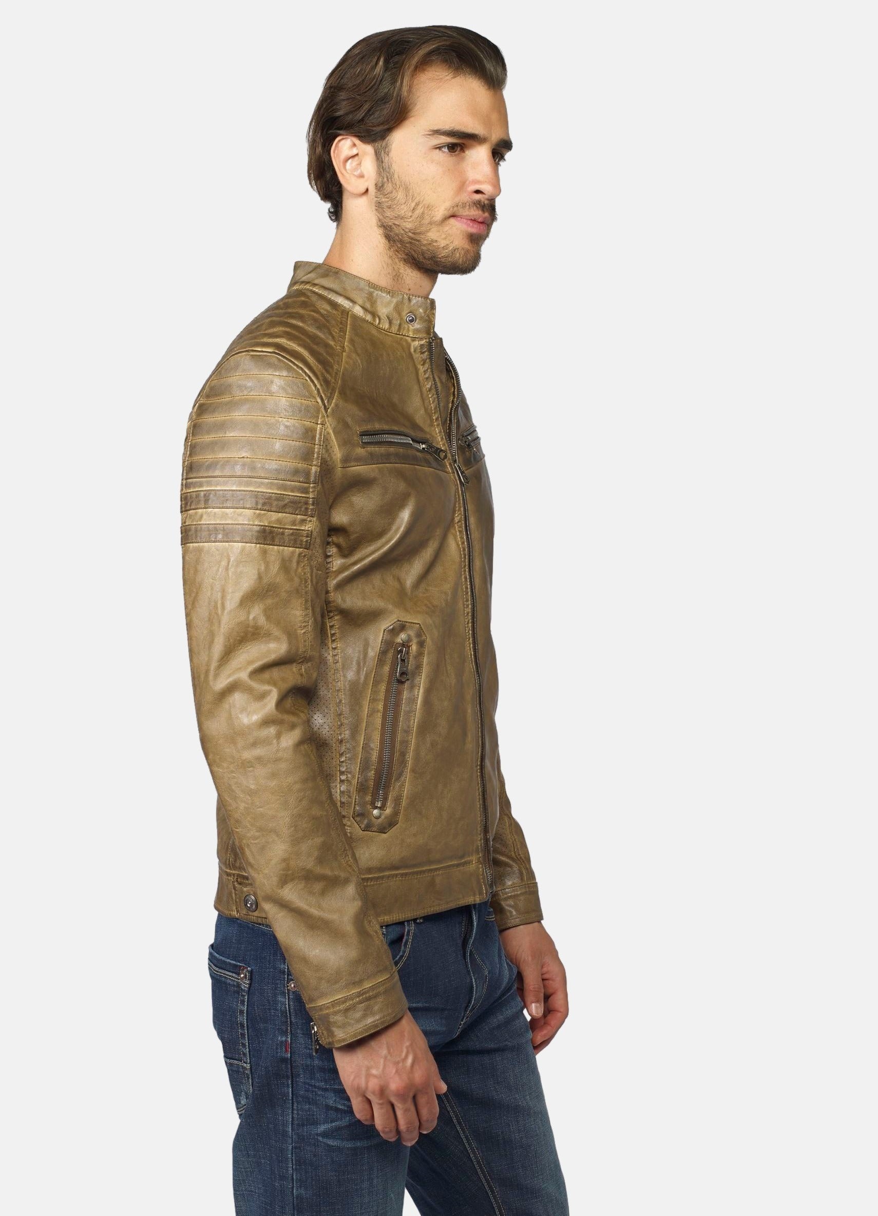 Veste homme effet cuir avec doublure fourrure