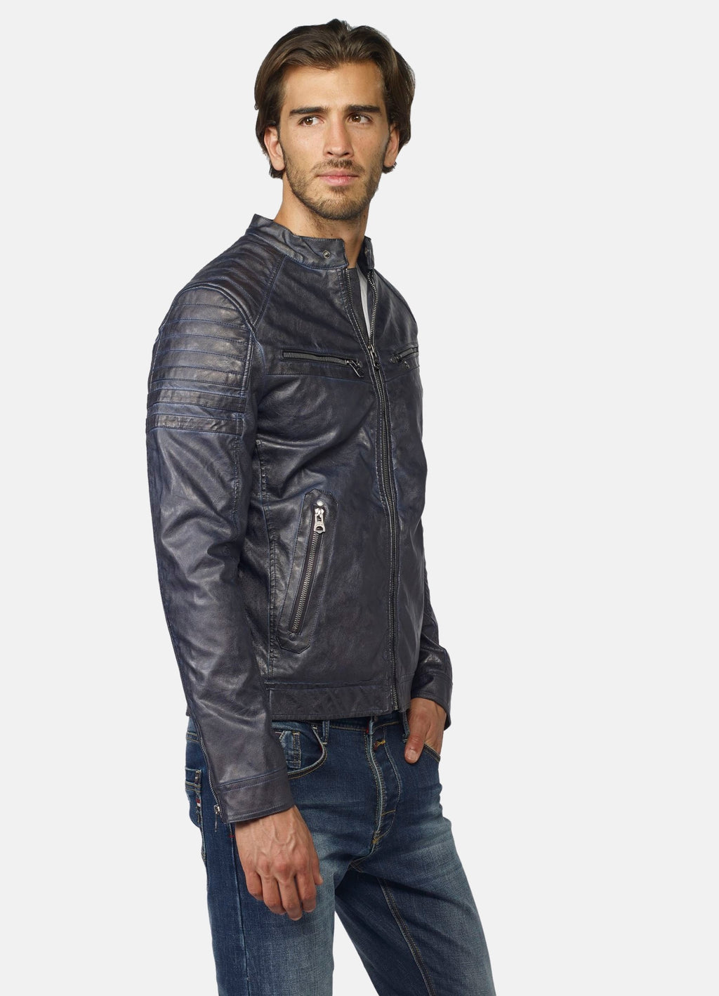 Veste homme effet cuir avec doublure fourrure