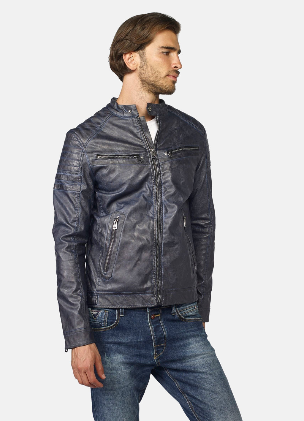 Veste homme effet cuir avec doublure fourrure