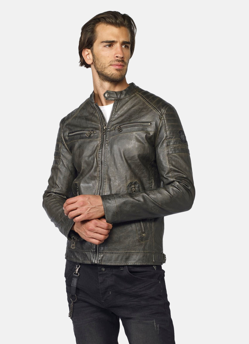 Men's leather effect jacket | fur lining