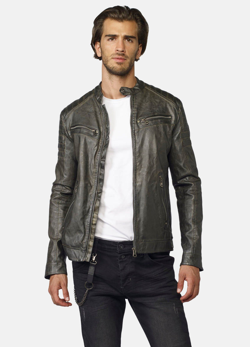 Men's leather effect jacket | fur lining