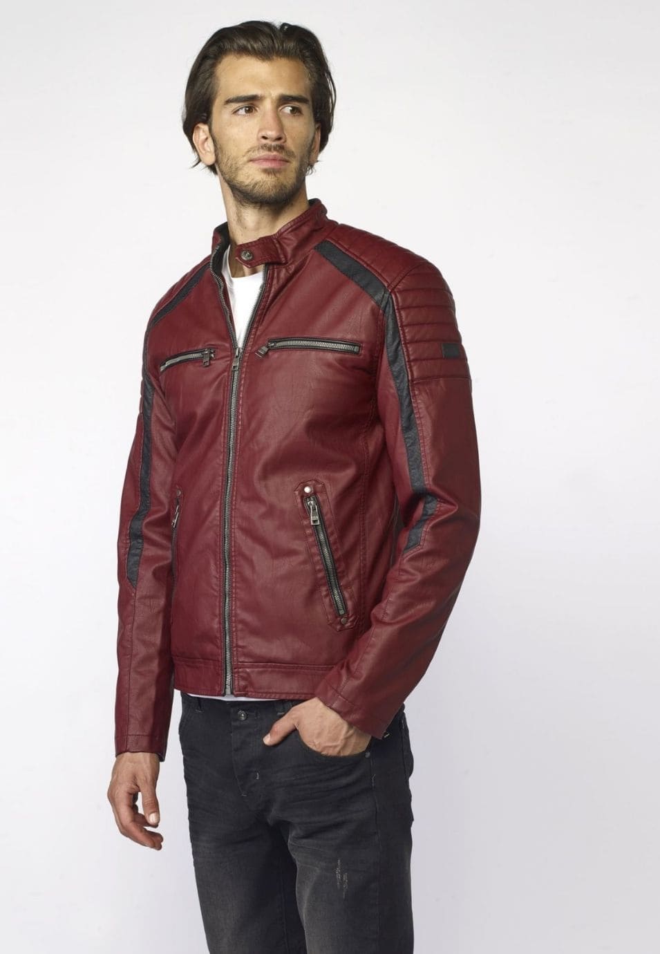 Leather-effect jacket for men, biker style