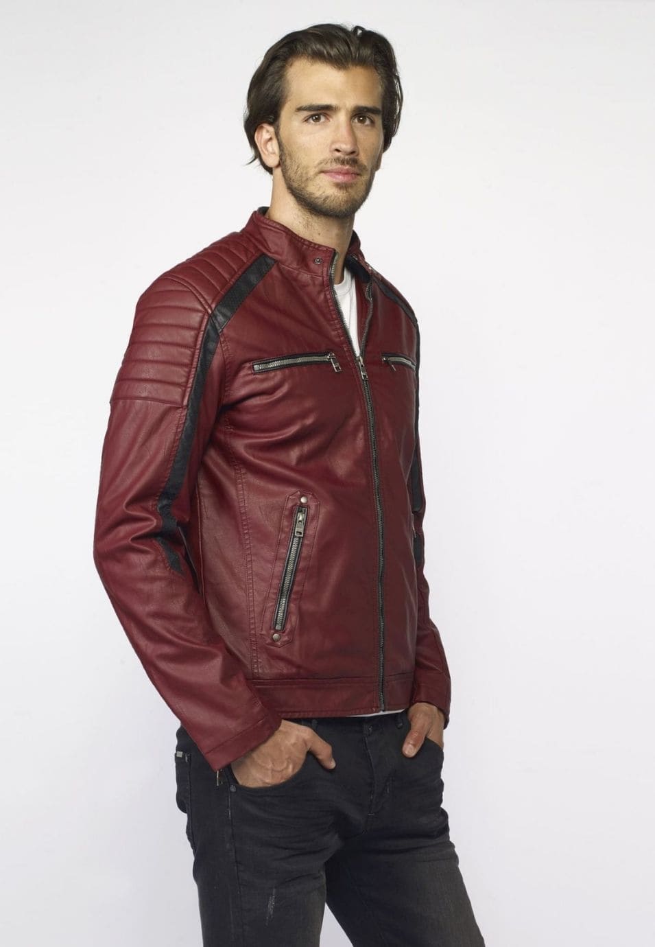 Leather-effect jacket for men, biker style