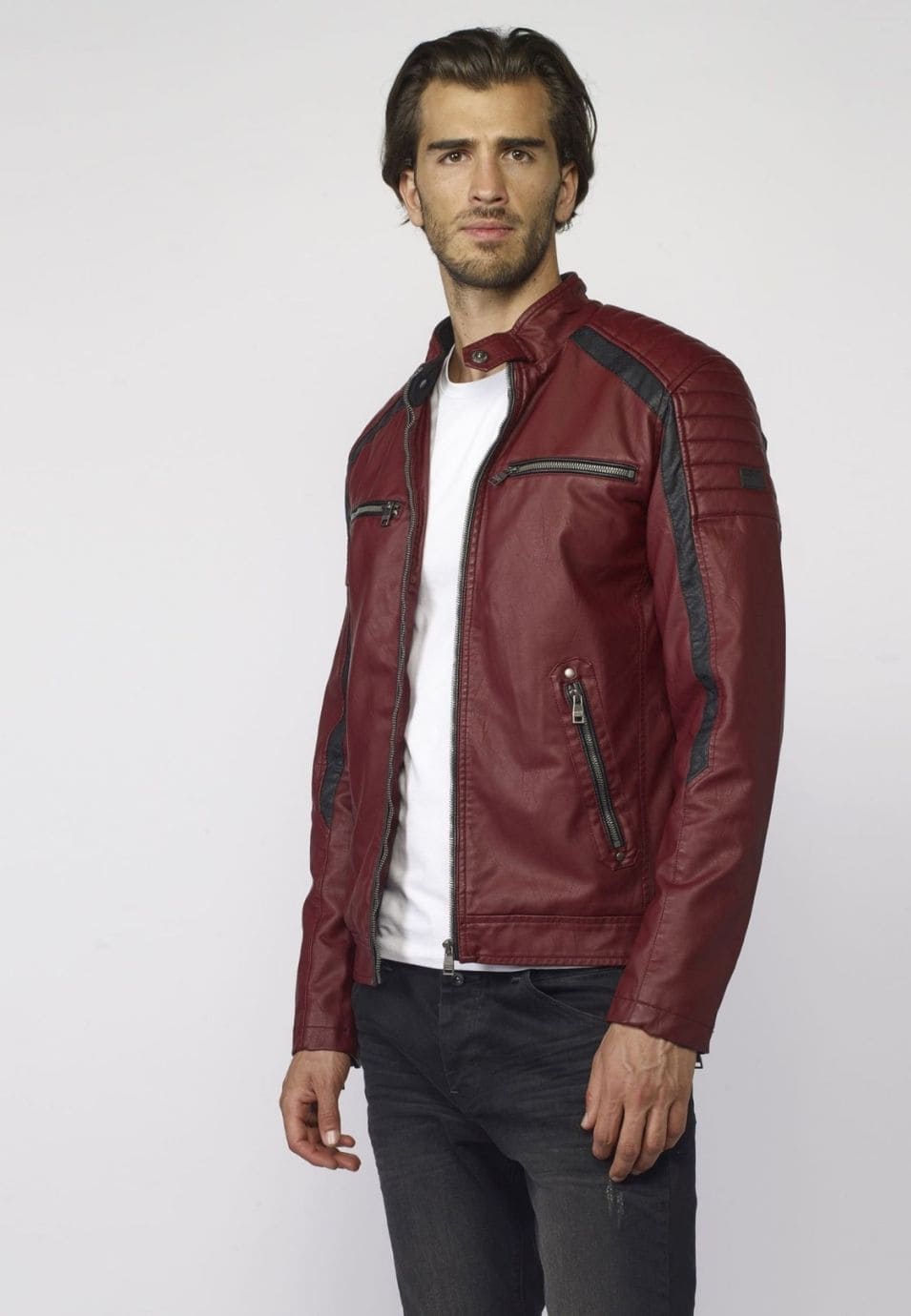 Leather-effect jacket for men, biker style
