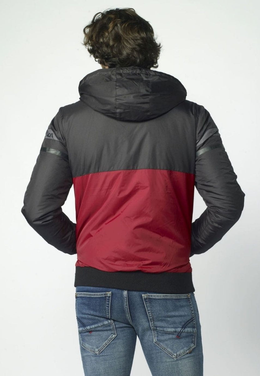 Rote Herrenjacke mit abnehmbarer Kapuze und Lammfell-Innenseite – Koroshi 2021JA41