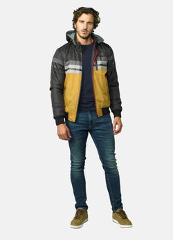 Men's ocher jacket with removable hood and shearling interior - Koroshi 2021JA41
