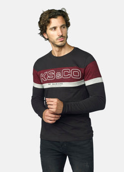 Schwarzes Herren-Langarm-T-Shirt mit kontrastierenden Schnitten – Koroshi 2021ML07