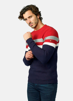 Men's contrast striped bee knit sweater red - Koroshi 2021TR15