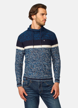 Blauer, melierter Strickpullover für Herren mit Stehkragen – Koroshi 2021TR17