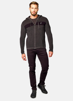 Schwarze Herren-Strickjacke mit Perlen und Kapuze und Reißverschluss – Koroshi 2021TR31