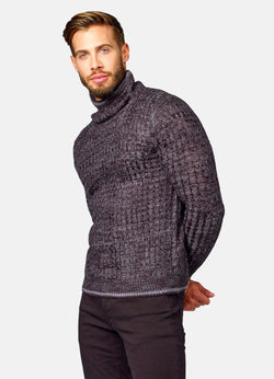 Schwarz-marmorierter dicker Strick-Rollkragenpullover für Herren – Koroshi 2021TR46