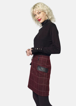 Jupe à carreaux Prince de Galles lurex rouge pour femme - Koroshi 2022FA61