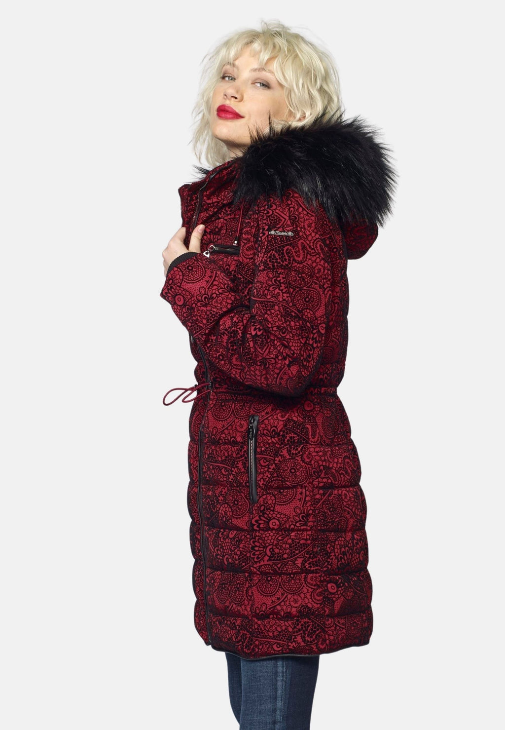 Jaqueta parka llarga encoixinada de dona amb caputxa de pell no animal