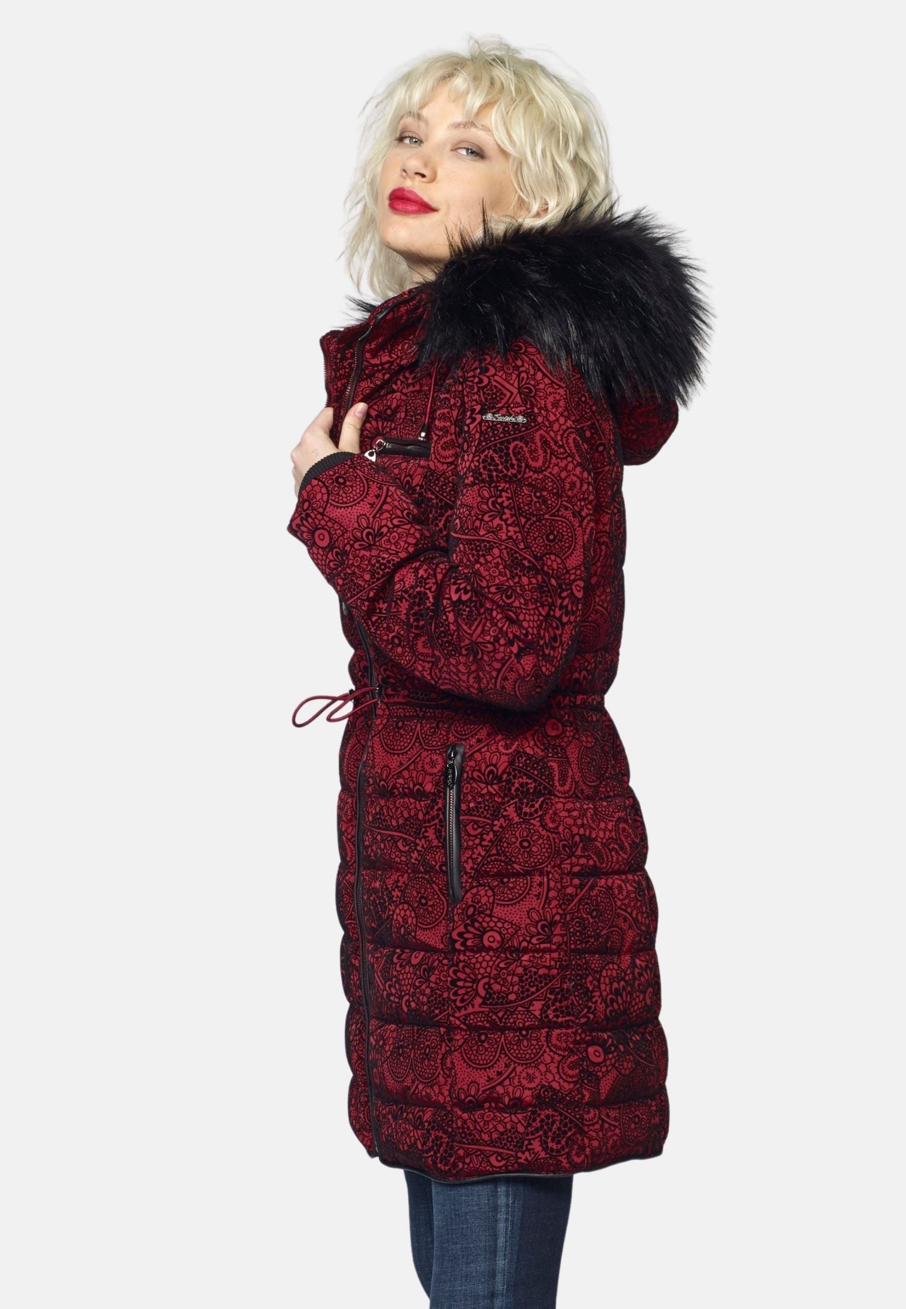 Jaqueta parka llarga encoixinada de dona amb caputxa de pell no animal