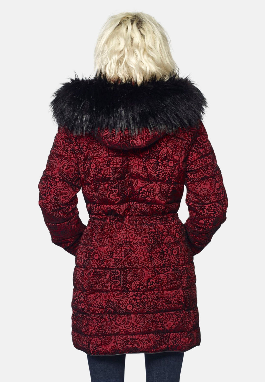 Jaqueta parka llarga encoixinada de dona amb caputxa de pell no animal