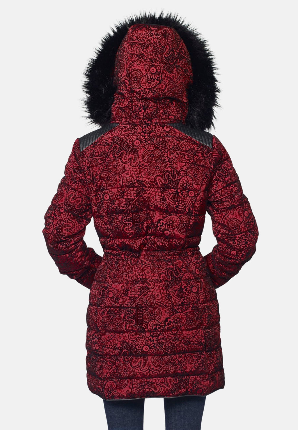 Jaqueta parka llarga encoixinada de dona amb caputxa de pell no animal