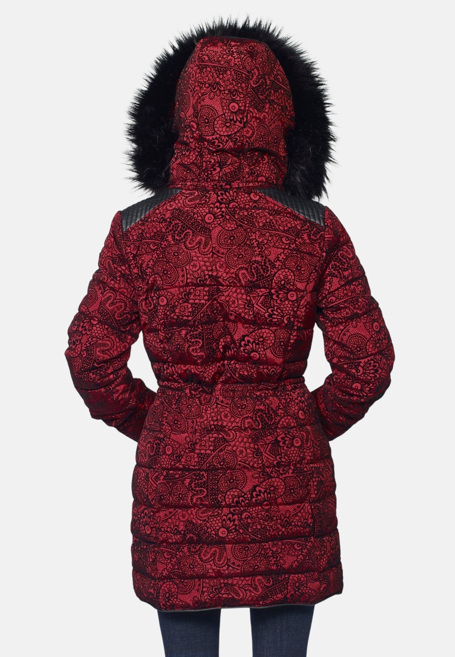 Jaqueta parka llarga encoixinada de dona amb caputxa de pell no animal