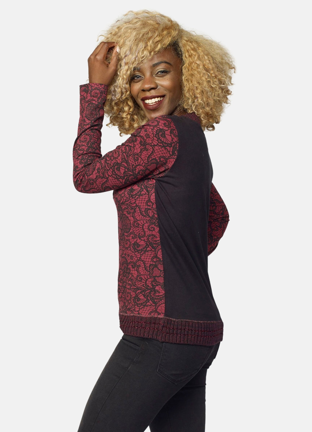 T-shirt femme bordeaux imprimé floqué à sequins - Koroshi 2022ML40