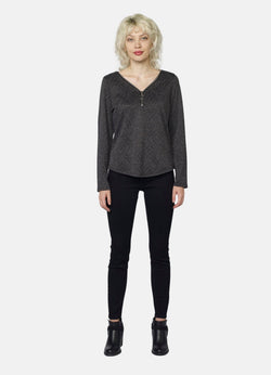 T-shirt femme gris manches longues en lurex décolleté zippé - Koroshi 2022ML85