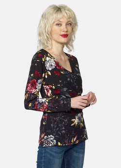Samarreta màniga llarga estampat floral dona negra - Koroshi 2022ML90