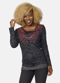 Schwarzes Damen-Langarm-T-Shirt aus glänzender Folie - Koroshi 2022ML95