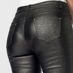 Schwarze, gerade Hose aus glänzendem Fantasy-Stoff für Damen – Koroshi 2022PT41