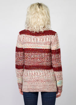 Weinrot gestreifter Rollkragenpullover für Damen – Koroshi 2022TR25