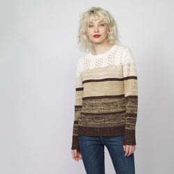 Jersey de punto a rayas con calados y lurex mujer camel - Koroshi 2022TR29