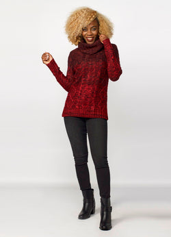 Maglione dolcevita in maglia sfumata con lurex da donna rosso - Koroshi 2022TR30
