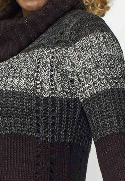 Women's black striped turtleneck knit sweater with lurex - Koroshi 2022TR32