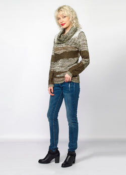 Maglione lavorato a maglia dolcevita marmorizzato da donna kaki - Koroshi 2022TR33