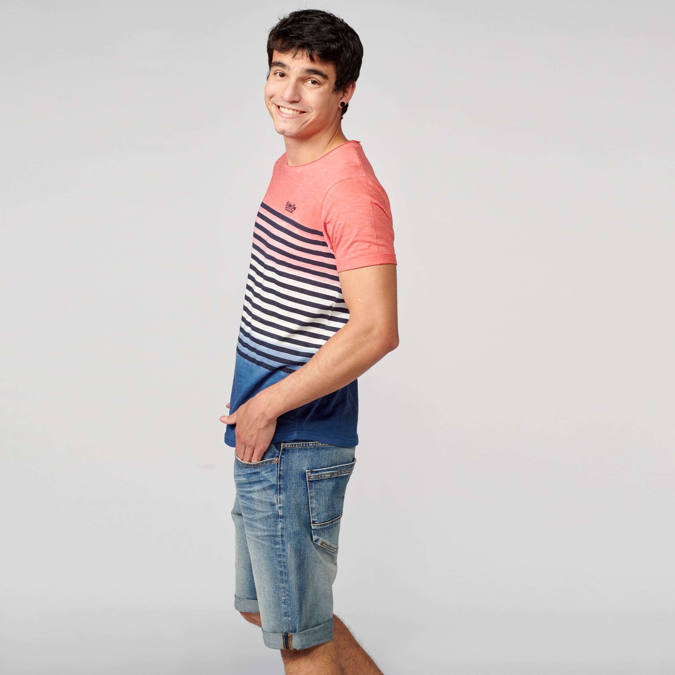 T-shirt marinière dégradé corail homme - Koroshi 2111MC37