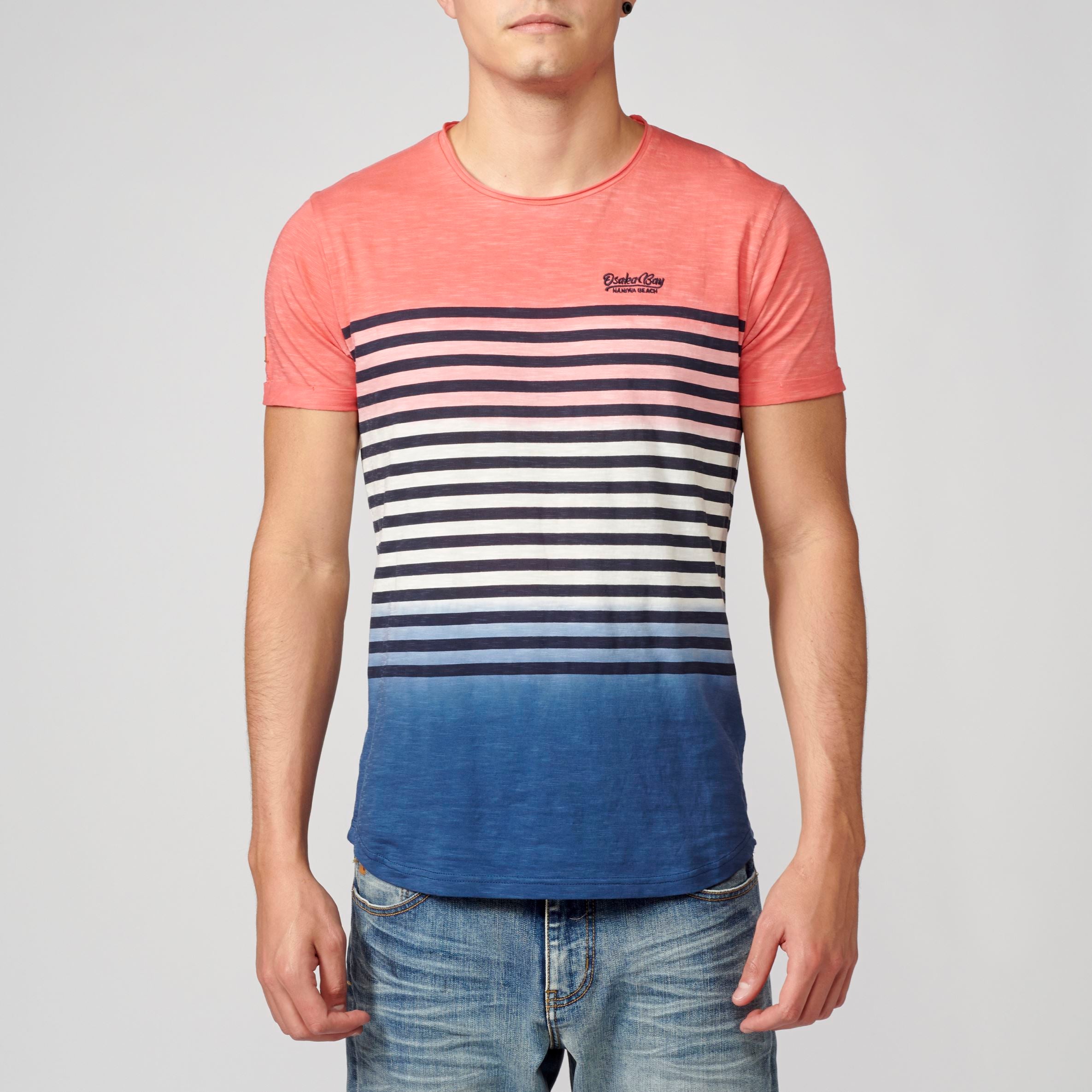 T-shirt marinière dégradé corail homme - Koroshi 2111MC37
