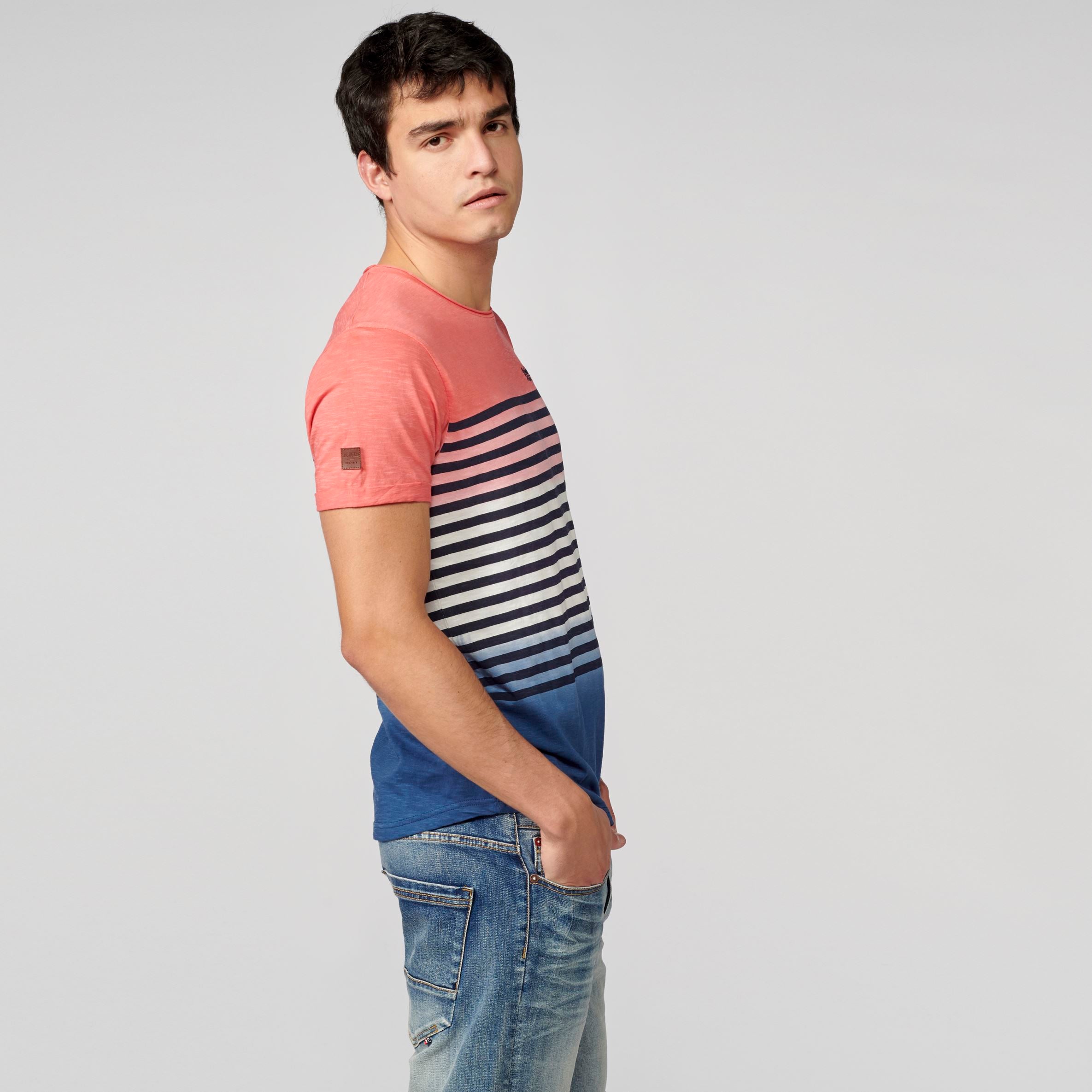 T-shirt marinière dégradé corail homme - Koroshi 2111MC37